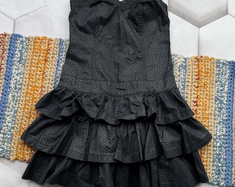 Vintage Black Strapless Mini Dress Ruffle Tiered Gothic Y2K Party Cocktail Women’s Dress