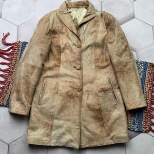 Vintage Faded Effect Leather Coat Women&#39;s Size S