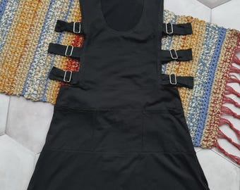Vintage Y2K Cut Out Mini Dress Women's Buckle Strap Gothic Grunge Clubwear A Line Dress