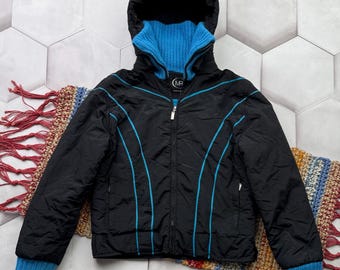 Vintage Black Sport Jacket Women Hooded Zip Up Casual Y2K Winter Coat