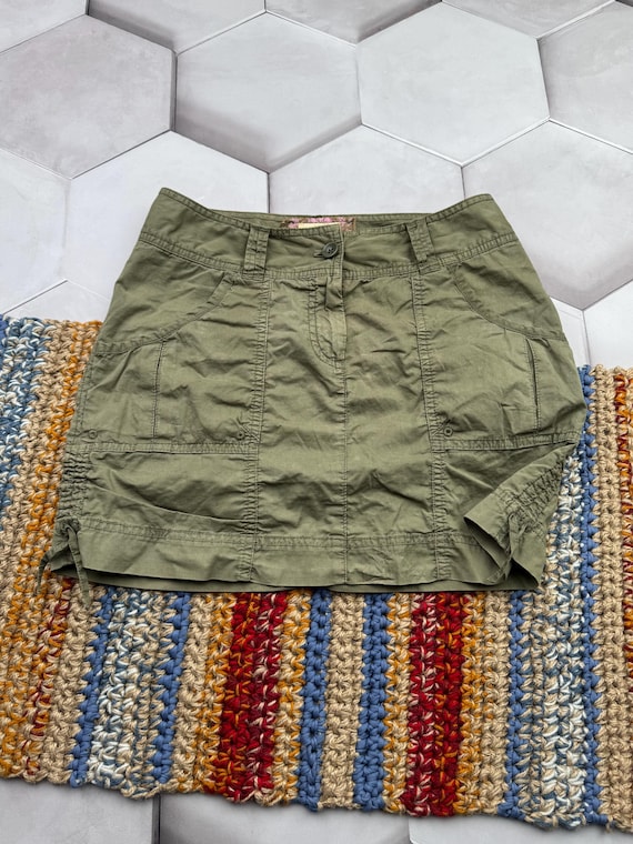 Vintage Olive Utility Cargo Mini Skirt Low Rise Gorpcore Casual Pocket Women’s Skirt