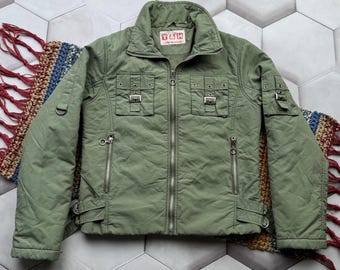 Green Utility Jacket Women Military Style Zip Jacket Vintage Y2K Cargo Coat