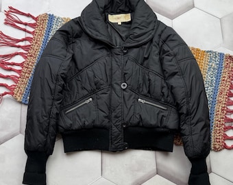 Giacca nera vintage, cappotto invernale corto, capospalla streetwear Y2K da donna, taglia L