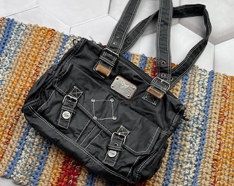 Y2K zwarte schoudertas met gesp tot portemonnee grunge punk utility handtas vintage
