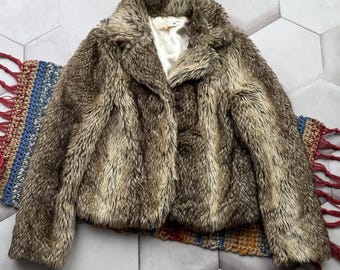 Manteau en fausse fourrure pour femme Veste courte vintage An 2000 - Manteau d'hiver glamour en peluche pour femme