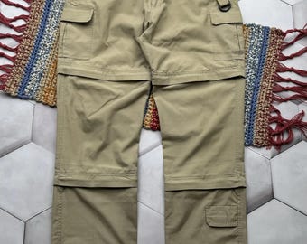 Vintage herencargo converteerbare broek beige afritsbare utility wandelen buiten reisbroek