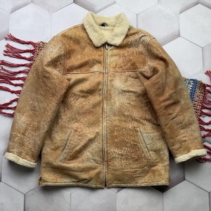 Vintage Faded Real Sheepskin Coat Men’s Size M