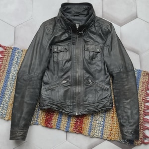 Vintage Cropped Leather Jacket Women&#39;s Size M