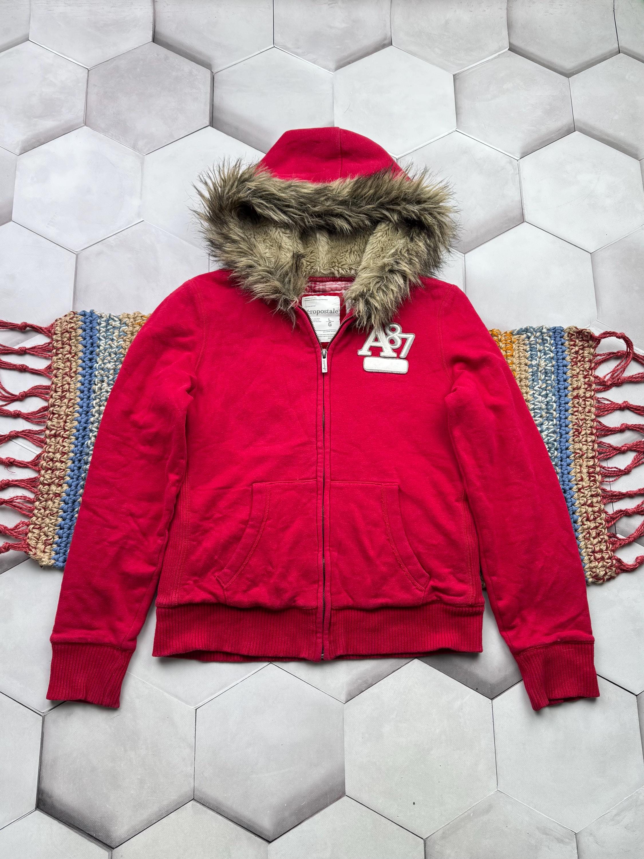 Vintage Faux Fur Hood Zip Hoodie Y2K Sweatshirt Jacket Women Size
