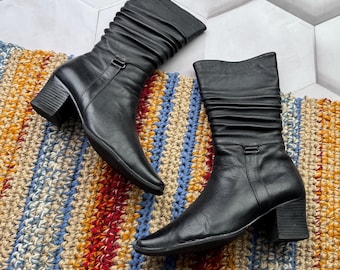 Vintage Y2K Slouchy Boots in Brown Leather - 2000s Chunky