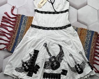 Y2K Guitar Dress White Black Lace Gothic Emo Party Dress Women Vintage