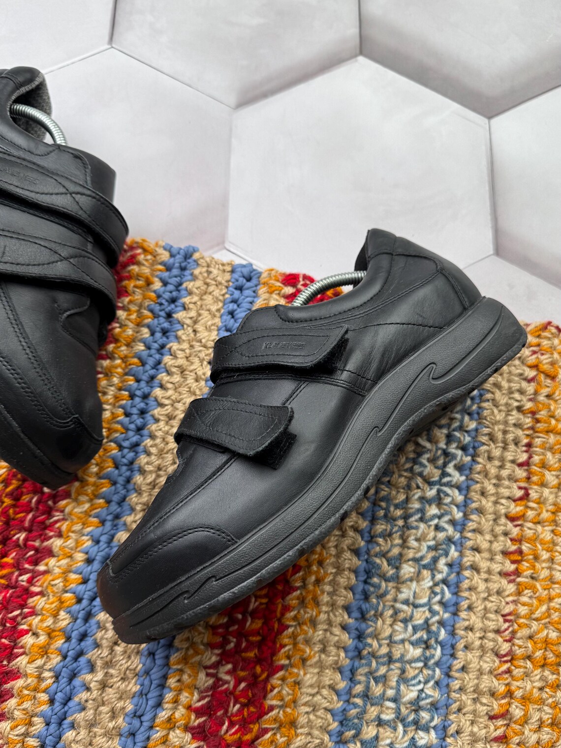 Vintage Black Leather Walking Shoes Men's Comfort Sneakers Minimalist Casual Orthopedic, foto 3 di 5