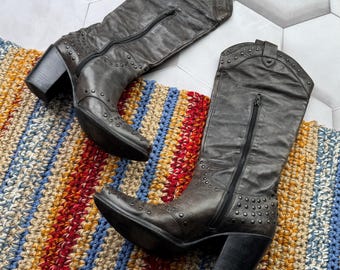 Vintage Leather Boots With Metal Details Men's Size 41 - Etsy