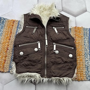 Vintage Faux Fur Details Vest With Zipper Women’s Size XS