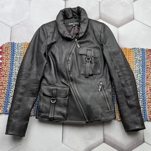 Vintage Cropped Leather Cargo Jacket Women’s Size XS