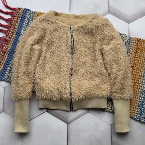 Vintage Cropped Mohair Pullover mit Reißverschluss Damen Größe S