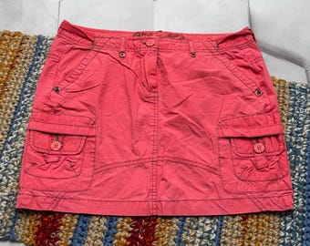 Mini-jupe cargo rose An 2000 - Jupe utilitaire taille basse avec poche