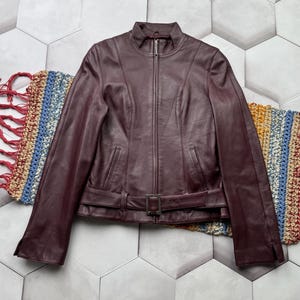 Vintage Cropped Leather Jacket With Belt Women’s Size S