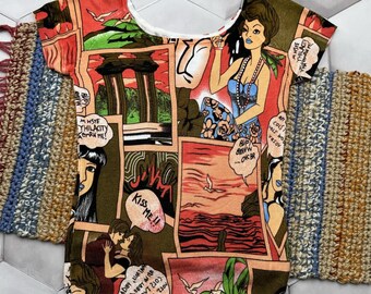 Vintage Y2K Comic Print Graphic Top Pop Art Cartoon Stretch T-shirt Dames 2000