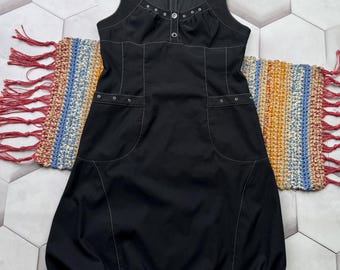 Vintage Black Mini Women Y2K Buckle Strap Dress Grunge Gothic Dress