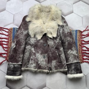 Vintage Cropped Faux Sheepskin Faded Coat Women’s Size M