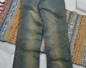 パンツ 00s FUGA custom bondage flare denim y2k GOSTAR DE FUGA Early 00s Marble Washed Glitter Flare Bootcut Denim