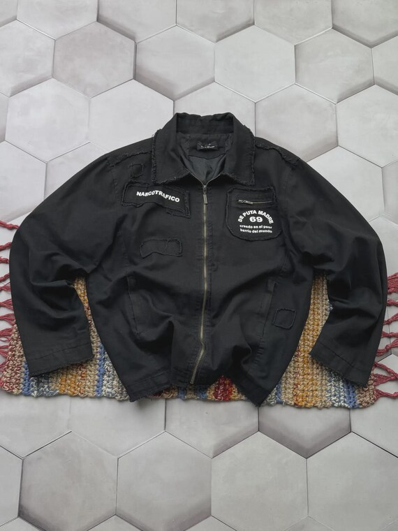 y2k grunge zip up leather parka brown