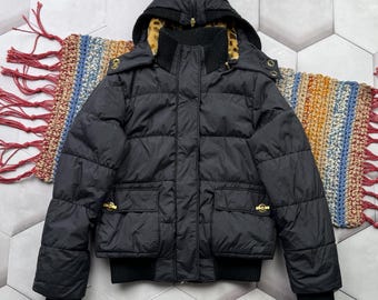 Vintage Black Puffer Jacket Women Hooded Quilted Coat Warm Winter Jacket