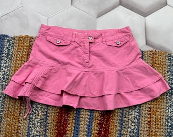 Vintage Y2K Pink Mini Skirt Ruffle Low Rise Fairy Grunge Coquette Women’s Skirt