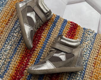 Y2K Plateau Turnschuhe Frauen Keil High Top Turnschuhe Metallic Silber Freizeitschuhe