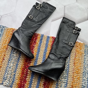 Vintage Leather Futuristic Boots With Straps Women&#39;s Size 35