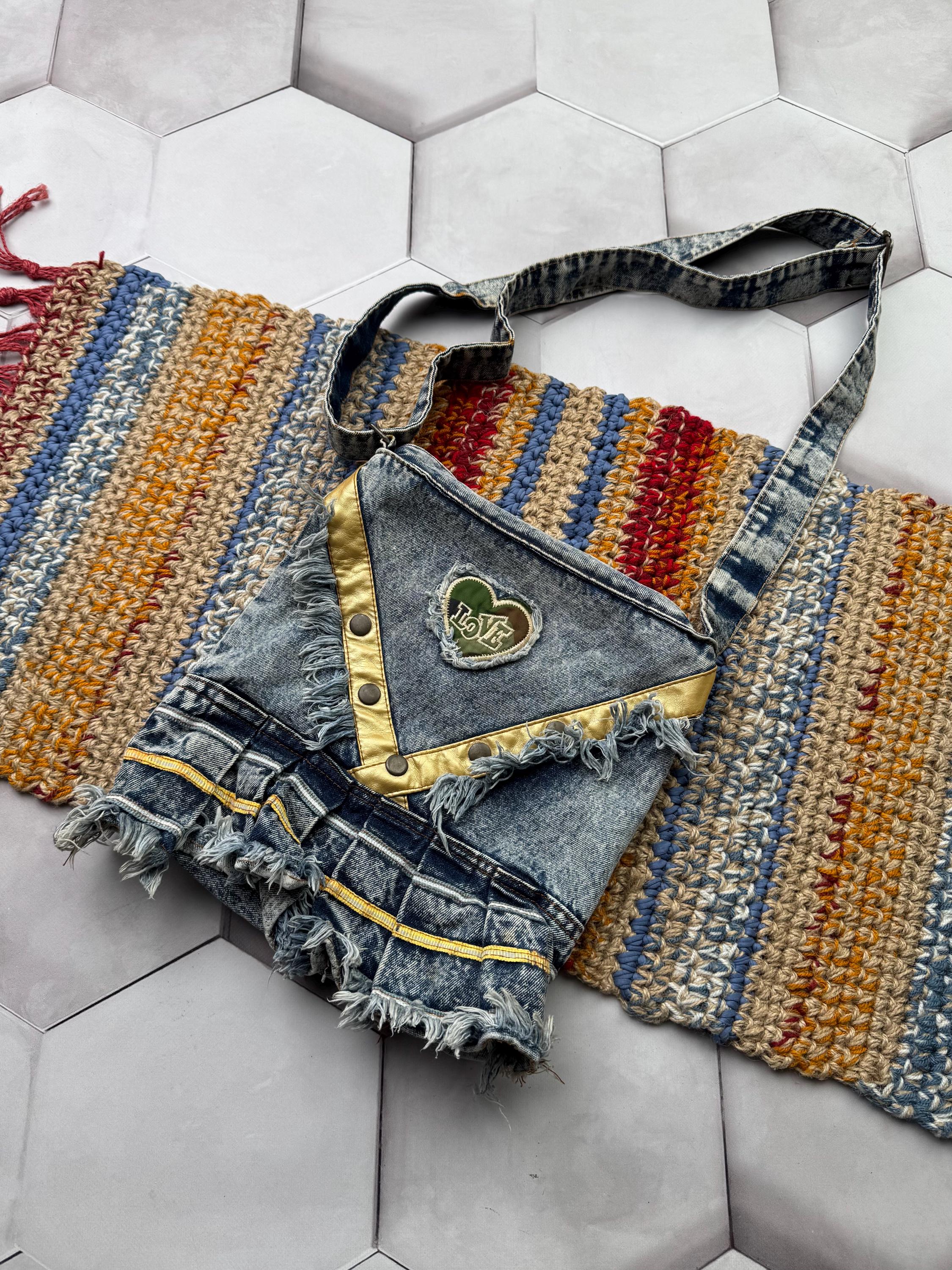 Vintage Denim Shoulder Bag Y2K Patchwork Frayed Tote Custom  display picture 2