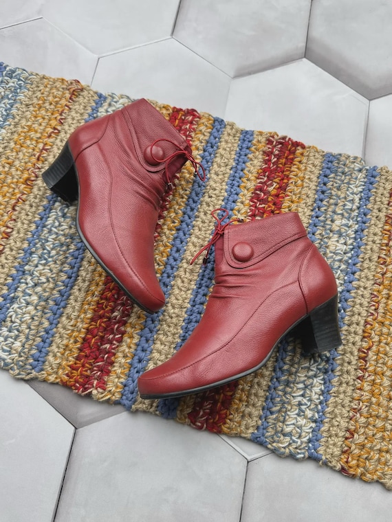 Vintage Red Leather Ankle Boots Women Block Heel Booties Minimalist Retro Fall Shoes - Etsy Israel Vintage Red Leather Ankle Boots Women Block Heel Booties Minimalist Retro Fall Shoes - Etsy Israel