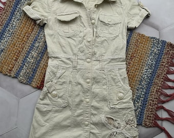 linen blend cargo dress Vince Linen Blend Cargo Midi Shift Dress Sleeveless Shirtdress Sandbar Tan M