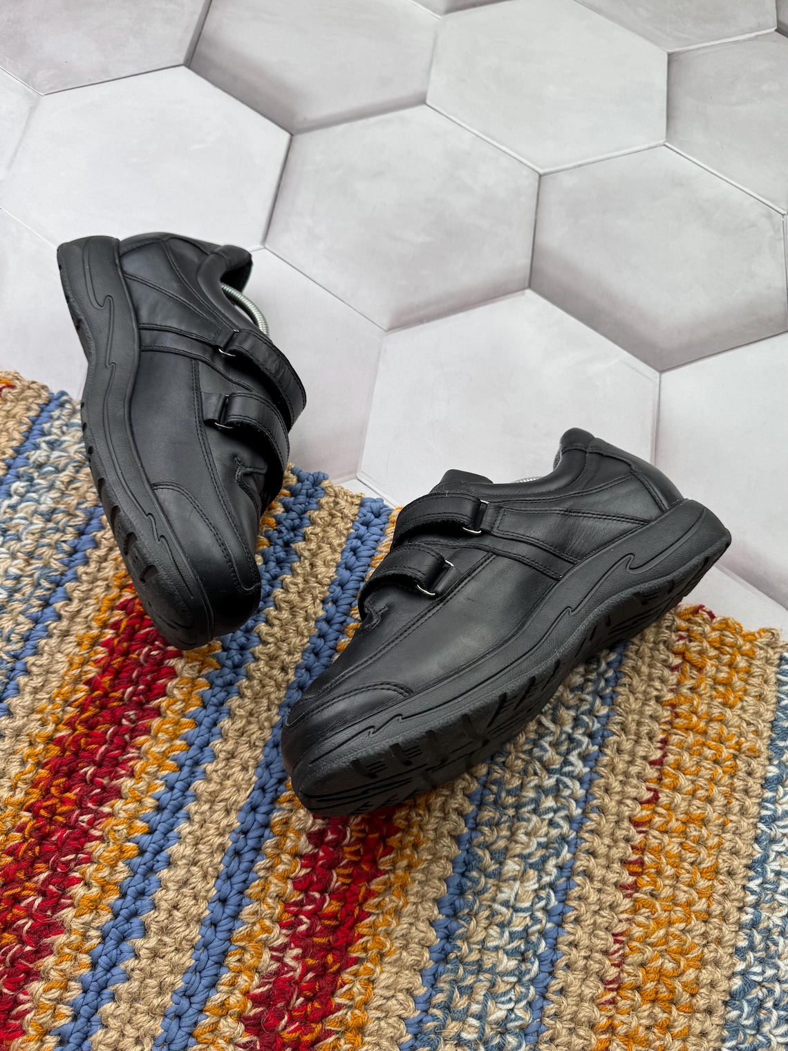 Vintage Black Leather Walking Shoes Men's Comfort Sneakers Minimalist Casual Orthopedic, foto 4 di 5
