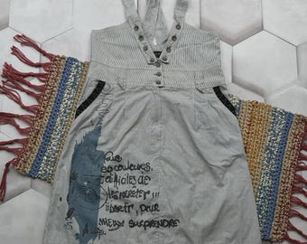 Mini abito vintage Y2K con scollo all'americana, grafica, stile indie grunge, senza maniche, da donna.