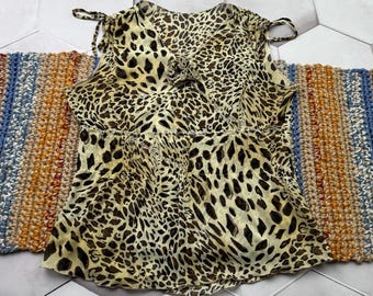 Y2K Leopard Print Schiere Bluse – Ärmelloses Top zum Binden