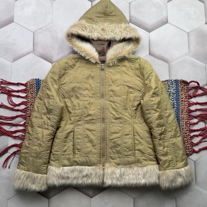 Vintage Hooded Jacket With Faux Fur Details Women&#39;s Size L