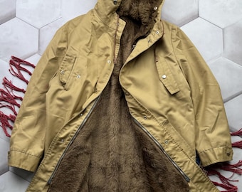 Vintage beige Parka femme manteau doublé en fausse fourrure à capuche hiver style militaire