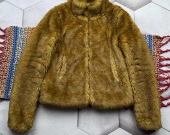 Vintage Faux Fur Jacket Cropped Plush Coat Y2K Brown Winter Jacket