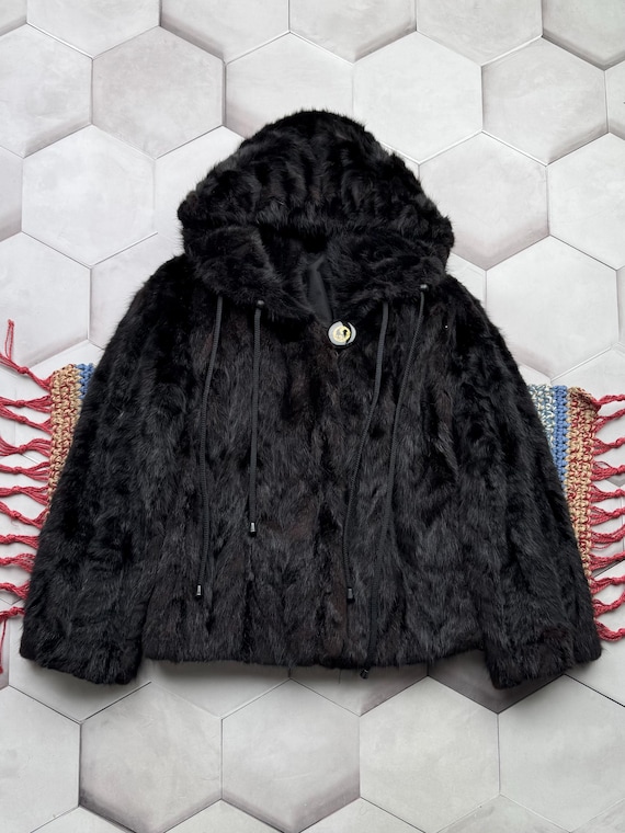 Vintage Hooded Real Fur Coat Women’s Size S