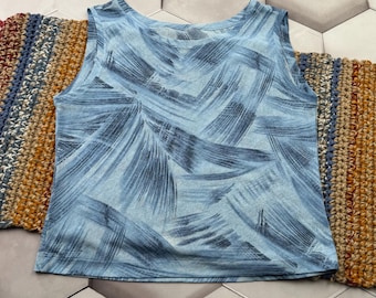 Vintage Blue Sleeveless Top Women Abstract Print Tank Y2K Minimalist Summer Top