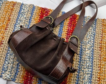 Vintage Suede Leather Bag With Straps Women’s Size OS