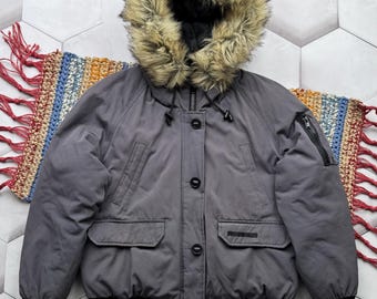 Y2K Women's Jacket Faux Fur Hood Cropped Bomber Grey Winter Coat Streetwear