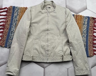 Vintage Beige Jacket Women Minimalist Zip Up Coat Lightweight Casual Spring Jacket
