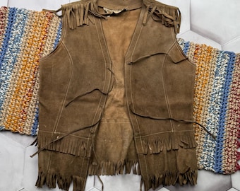 Vintage leren vest met franje dames boho western hippiefestivalvest
