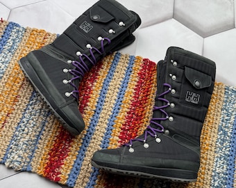 Vintage Chunky Cozy Winter Snow Boots Y2K Black Lace Up Outdoor Apres Ski Boots