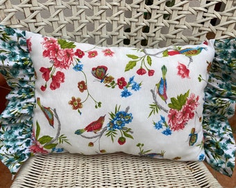 Shabby chic pillow in reds and sea greens