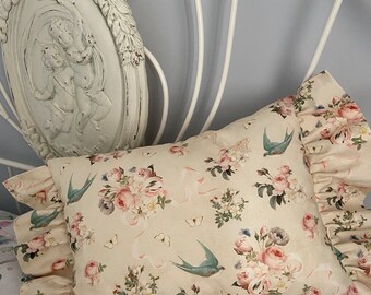 Beautiful fabric with blue birds and roses