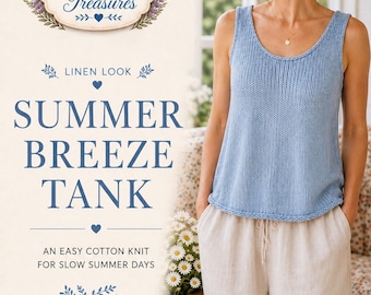 Breipatroon zomerbries tanktop pdf | Patroon mouwloze top voor beginners | Lichtgewicht gebreide tanktop | Maten XS–5X